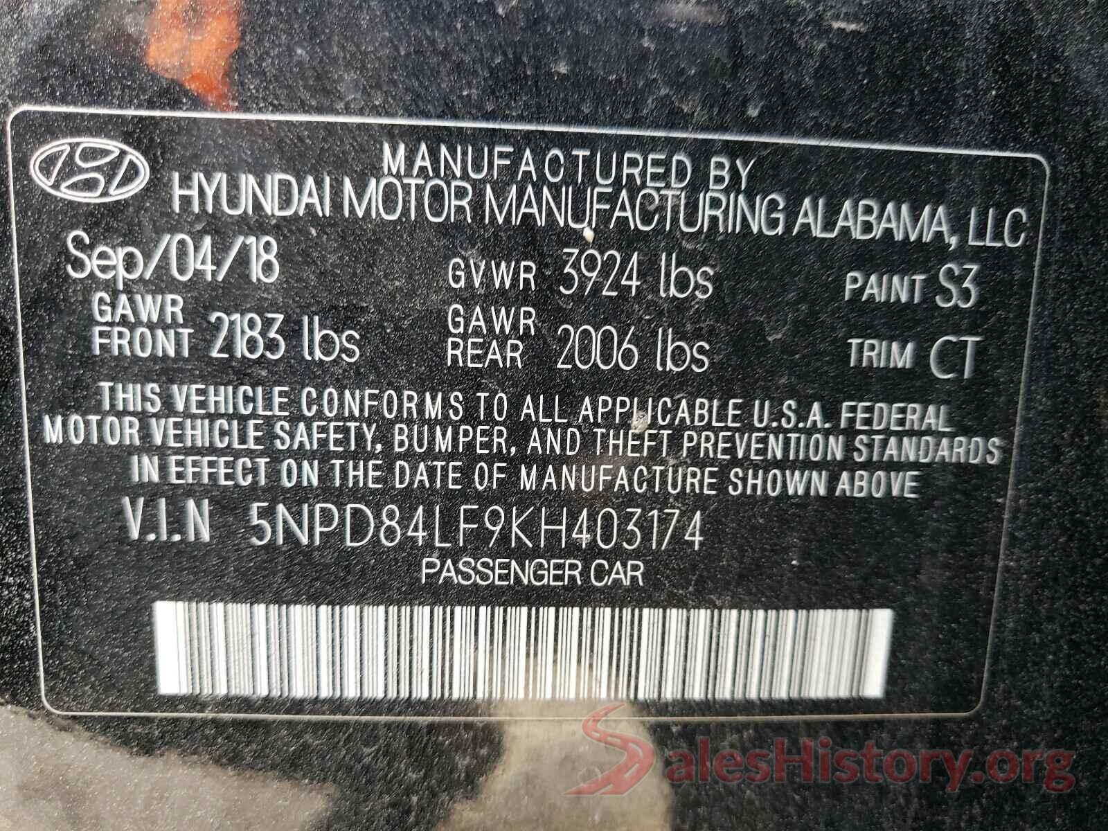 5NPD84LF9KH403174 2019 HYUNDAI ELANTRA