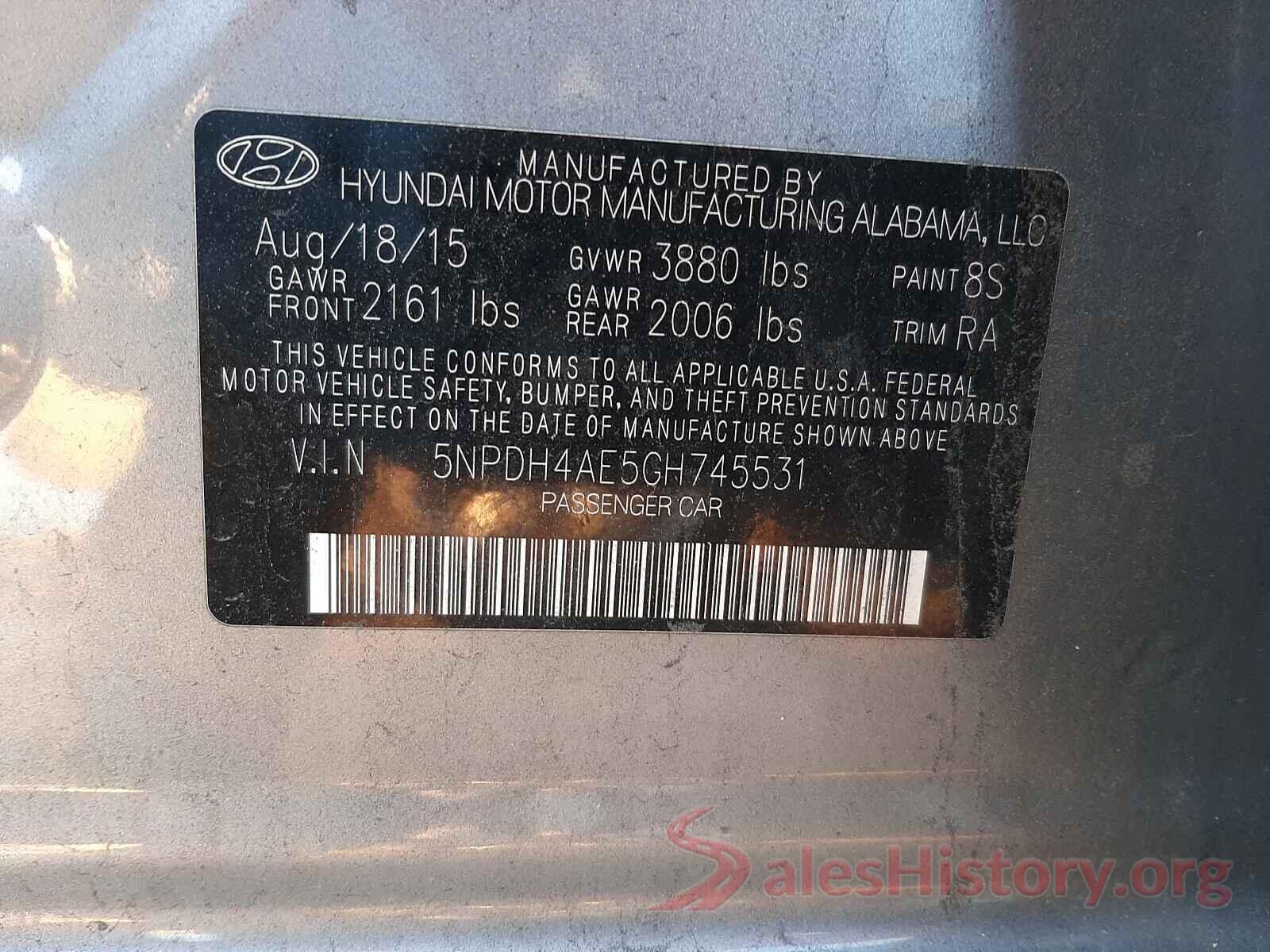 3KPFK4A78JE193210 2016 HYUNDAI ELANTRA