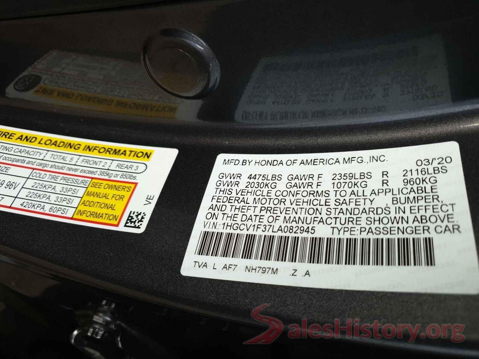 1HGCV1F37LA082945 2020 HONDA ACCORD