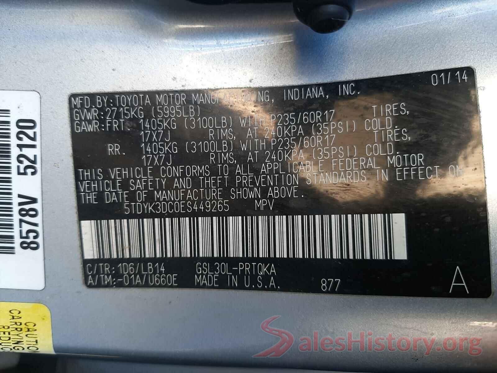 3VV2B7AX7JM191472 2014 TOYOTA SIENNA