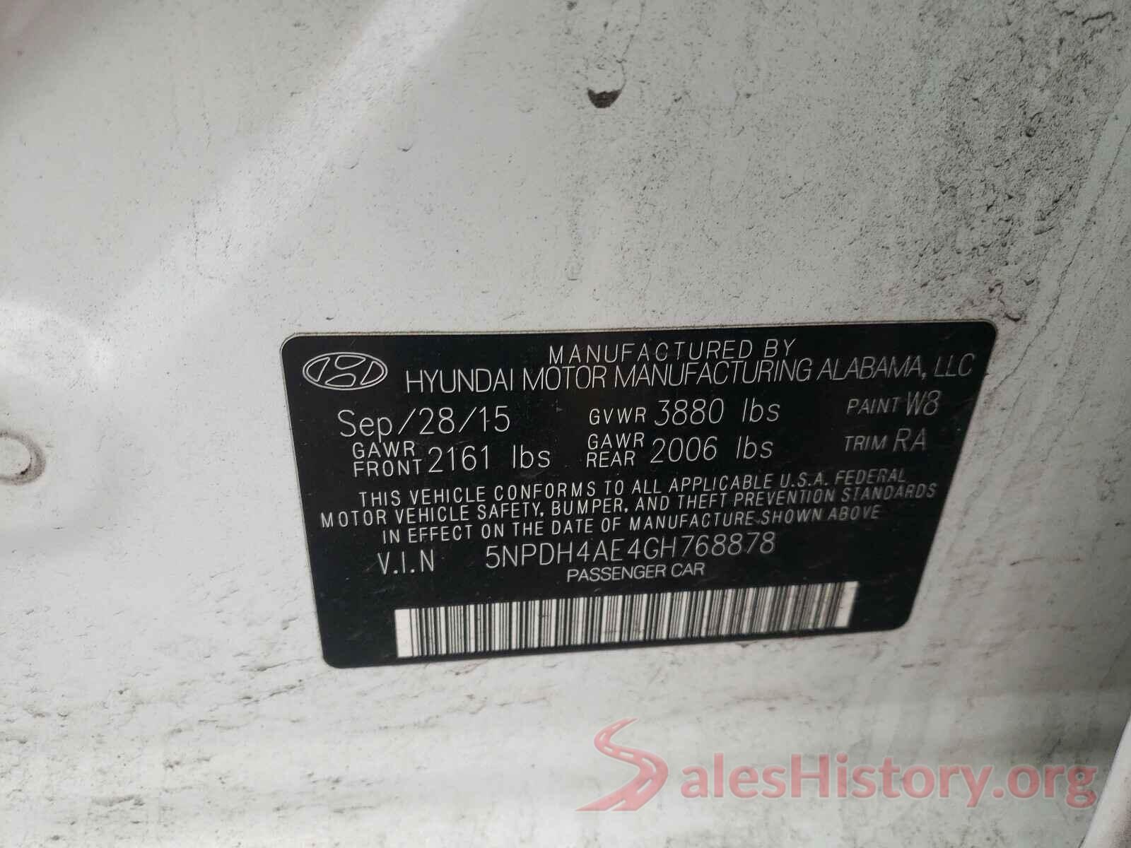 5NPDH4AE4GH768878 2016 HYUNDAI ELANTRA