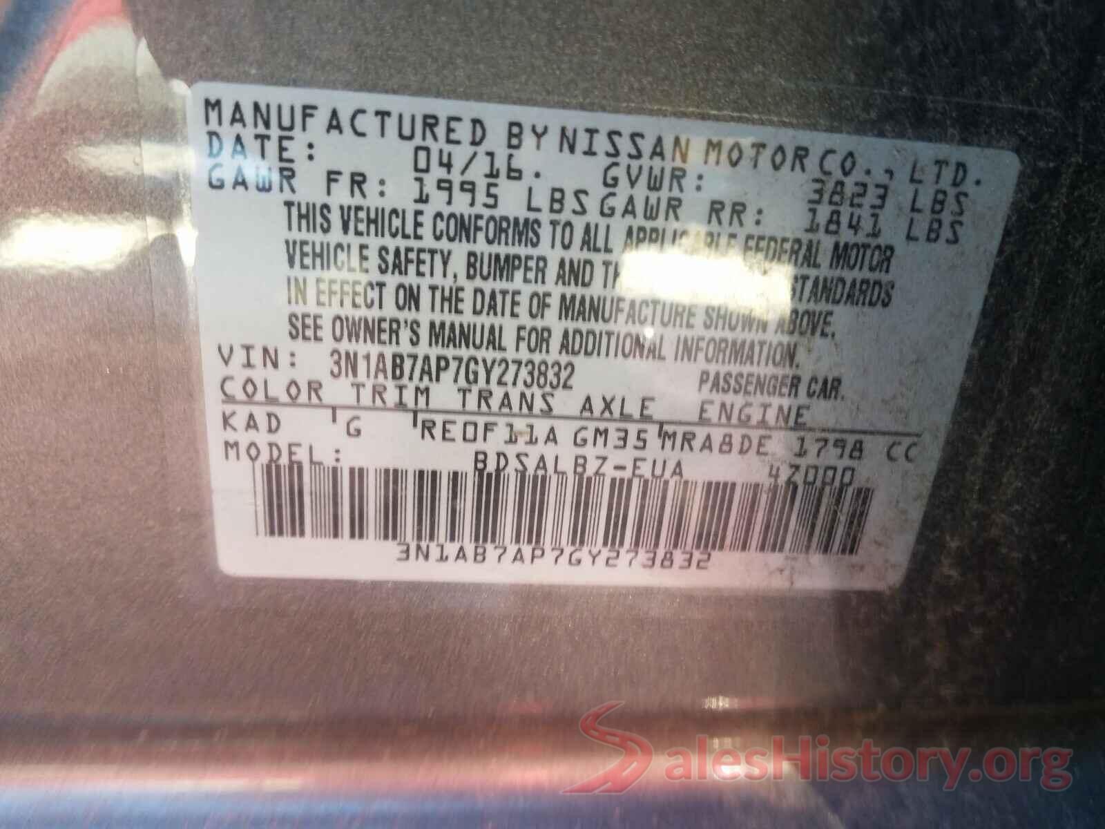 3N1AB7AP7GY273832 2016 NISSAN SENTRA