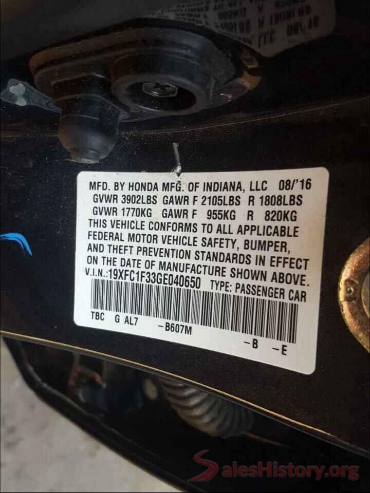 19XFC1F33GE040650 2016 HONDA CIVIC