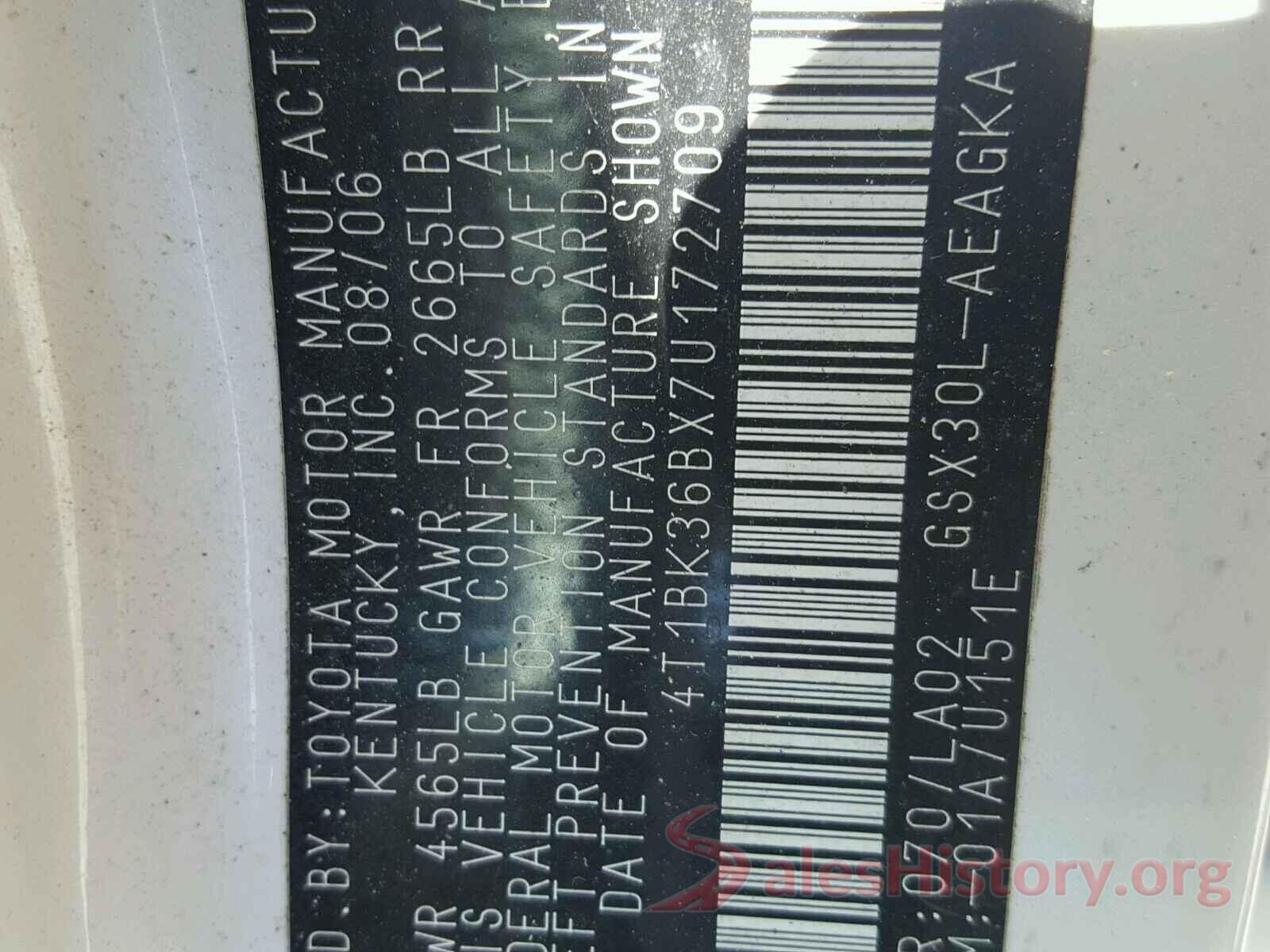 4T1BF1FK2HU360229 2007 TOYOTA AVALON