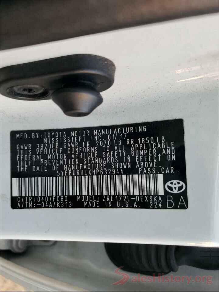 5YFBURHEXHP632944 2017 TOYOTA COROLLA