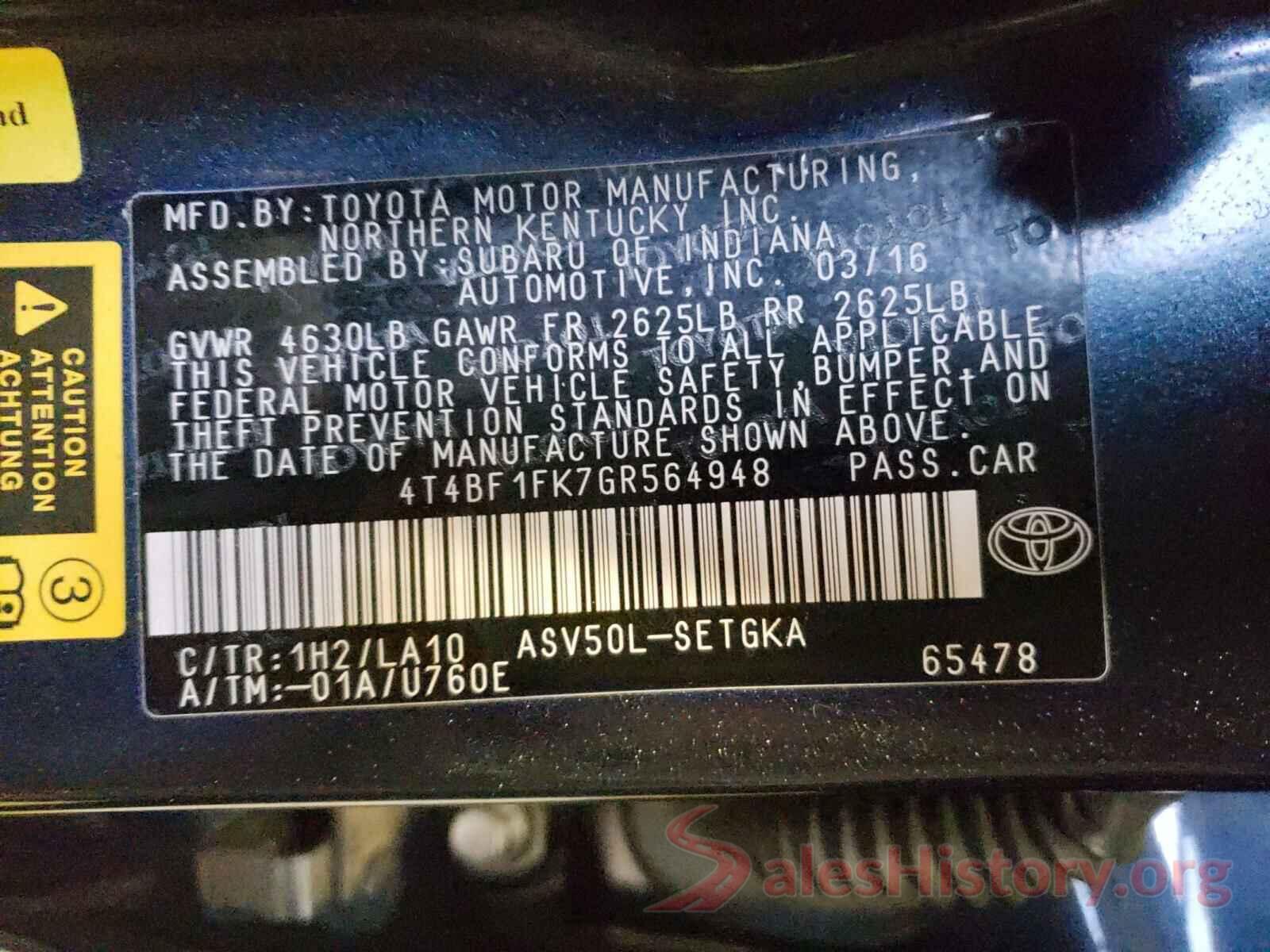 4T4BF1FK7GR564948 2016 TOYOTA CAMRY