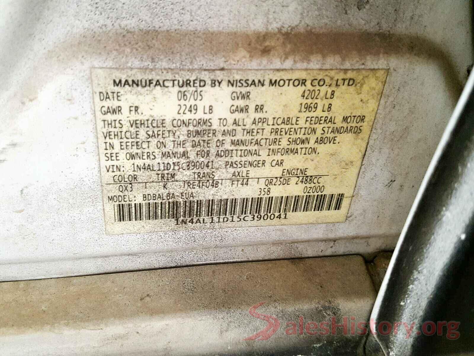 JF2SKAUC8LH406645 2005 NISSAN ALTIMA S