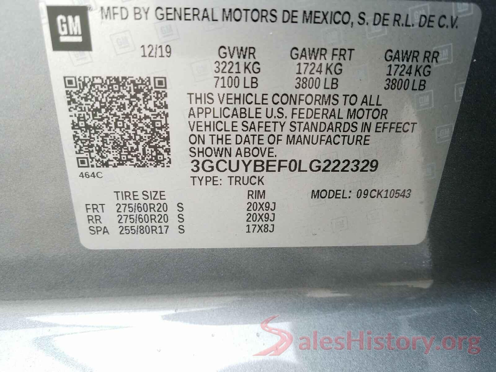 3GCUYBEF0LG222329 2020 CHEVROLET SILVERADO