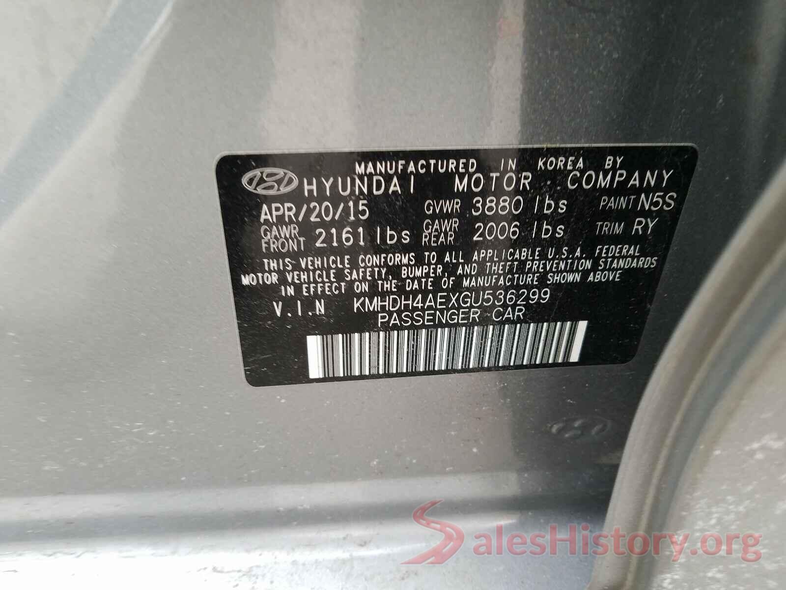 KMHDH4AEXGU536299 2016 HYUNDAI ELANTRA