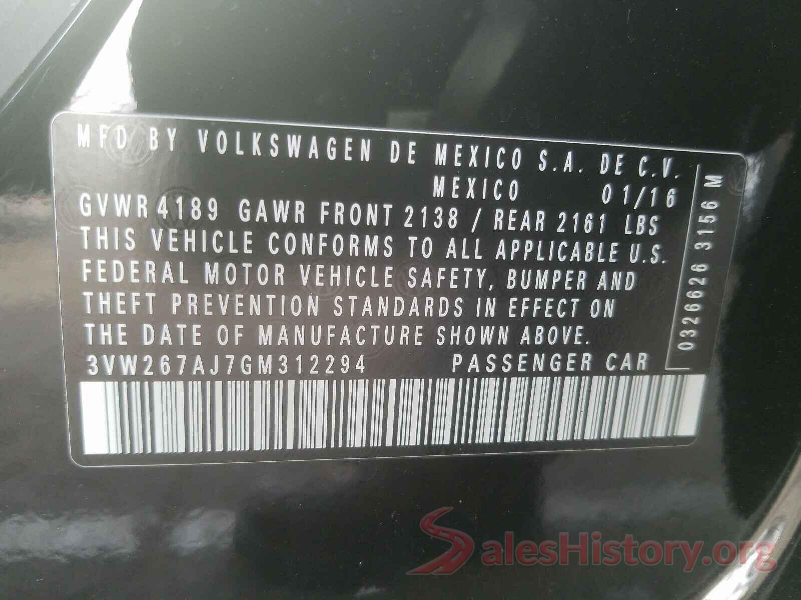 3VW267AJ7GM312294 2016 VOLKSWAGEN JETTA