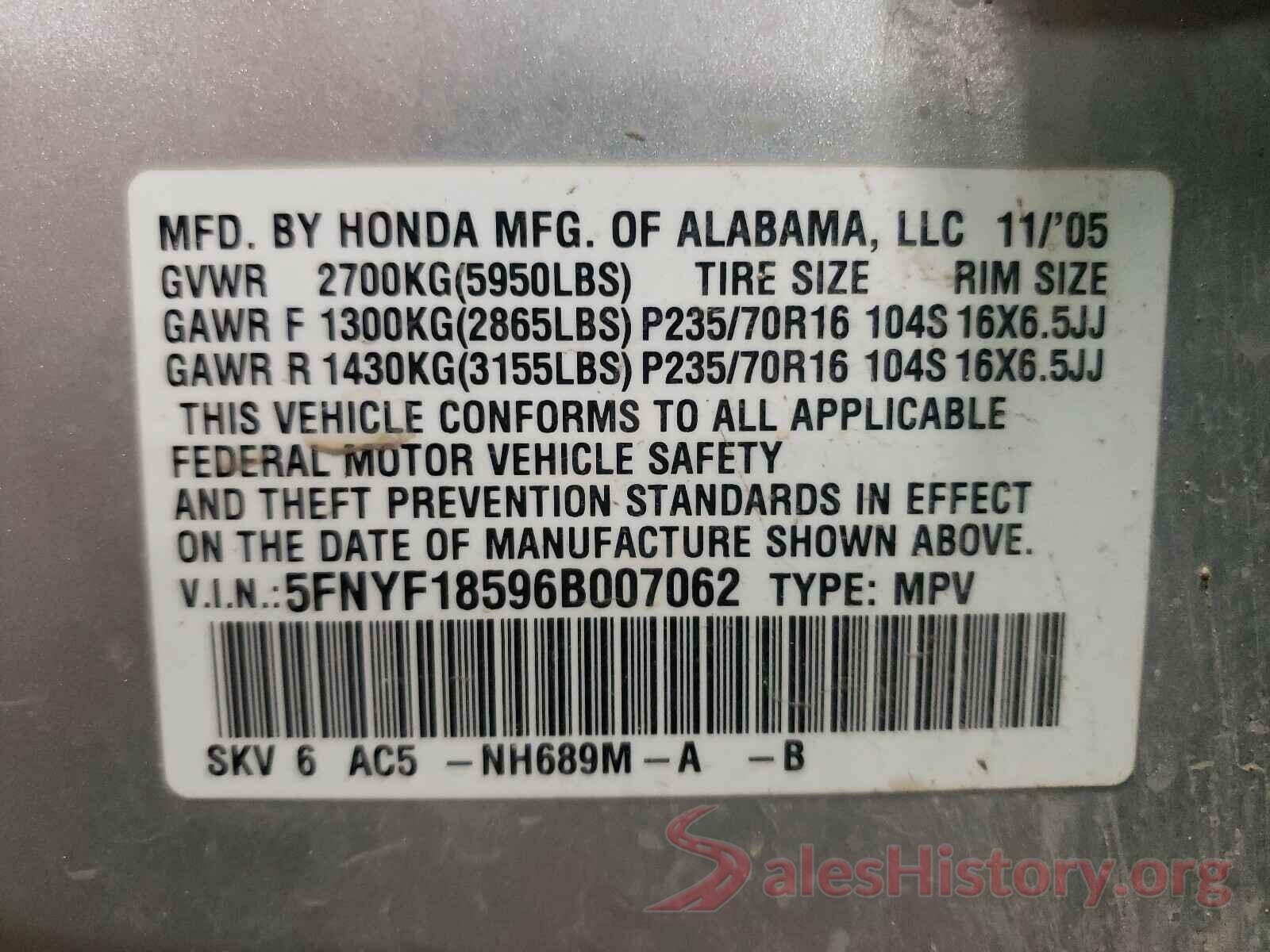 3VV2B7AX2MM064908 2006 HONDA PILOT