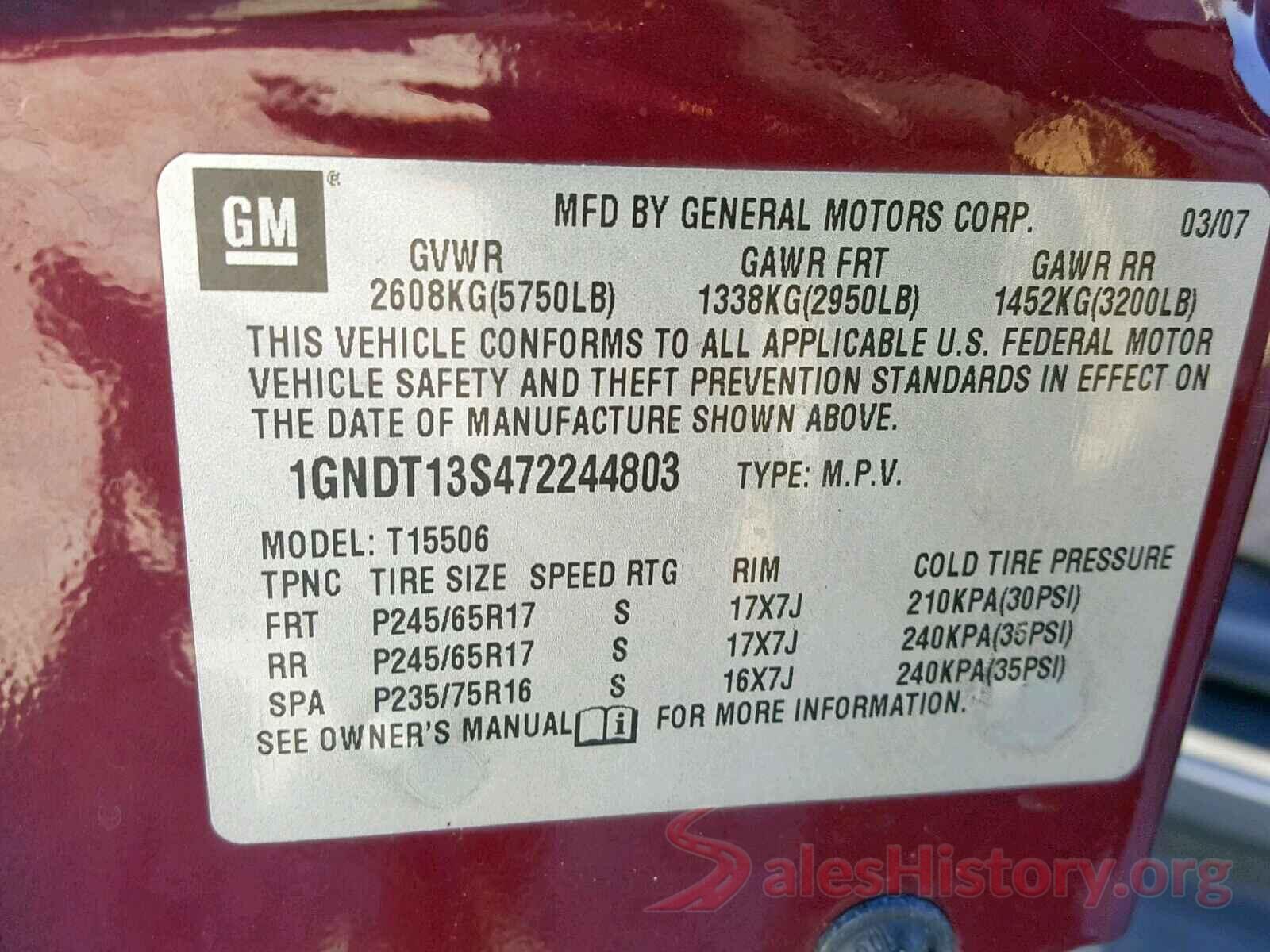 1FTEW1EFXHFB48348 2007 CHEVROLET TRAILBLAZE