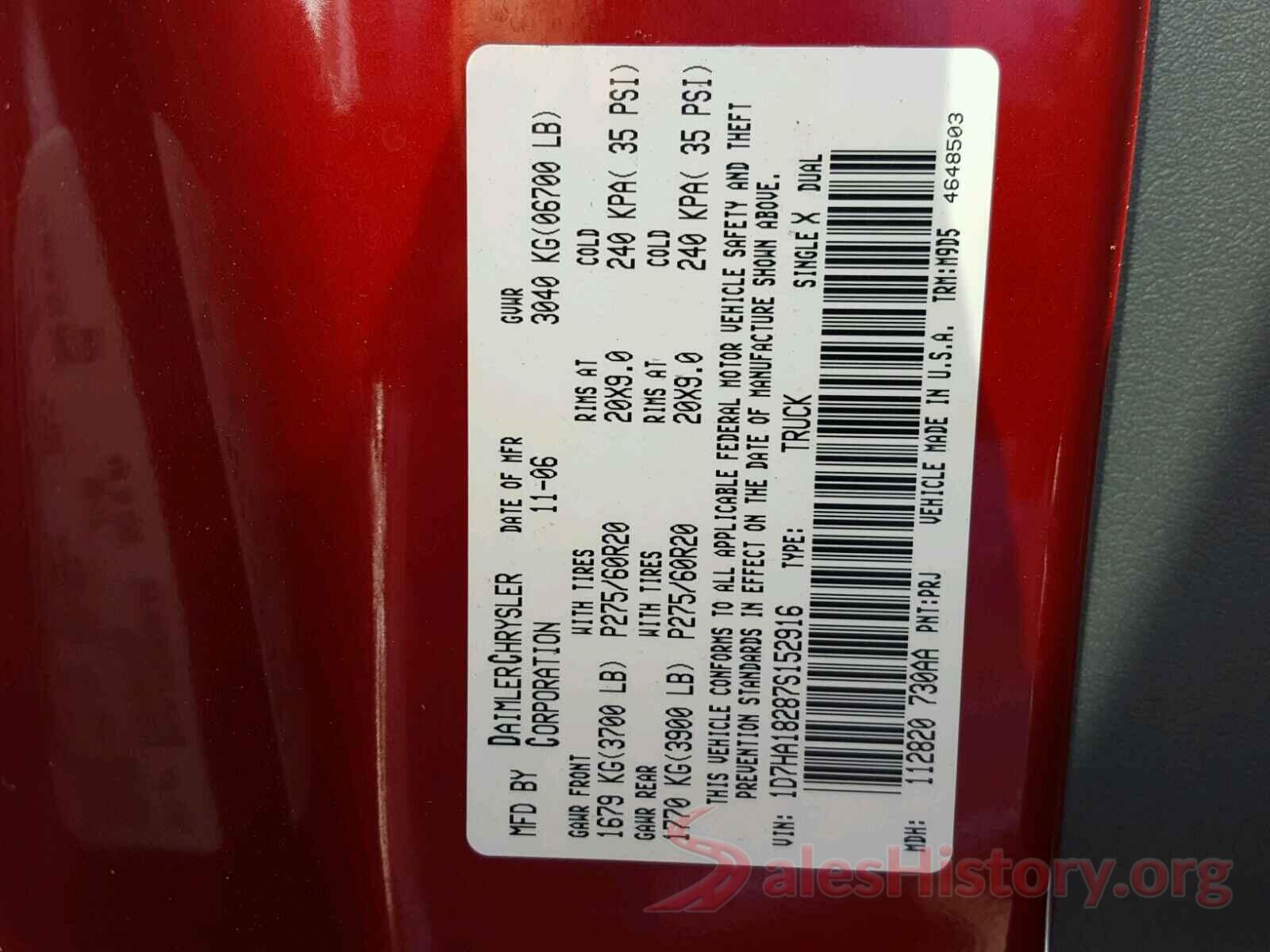 YV1A22ML3H1001562 2007 DODGE RAM 1500