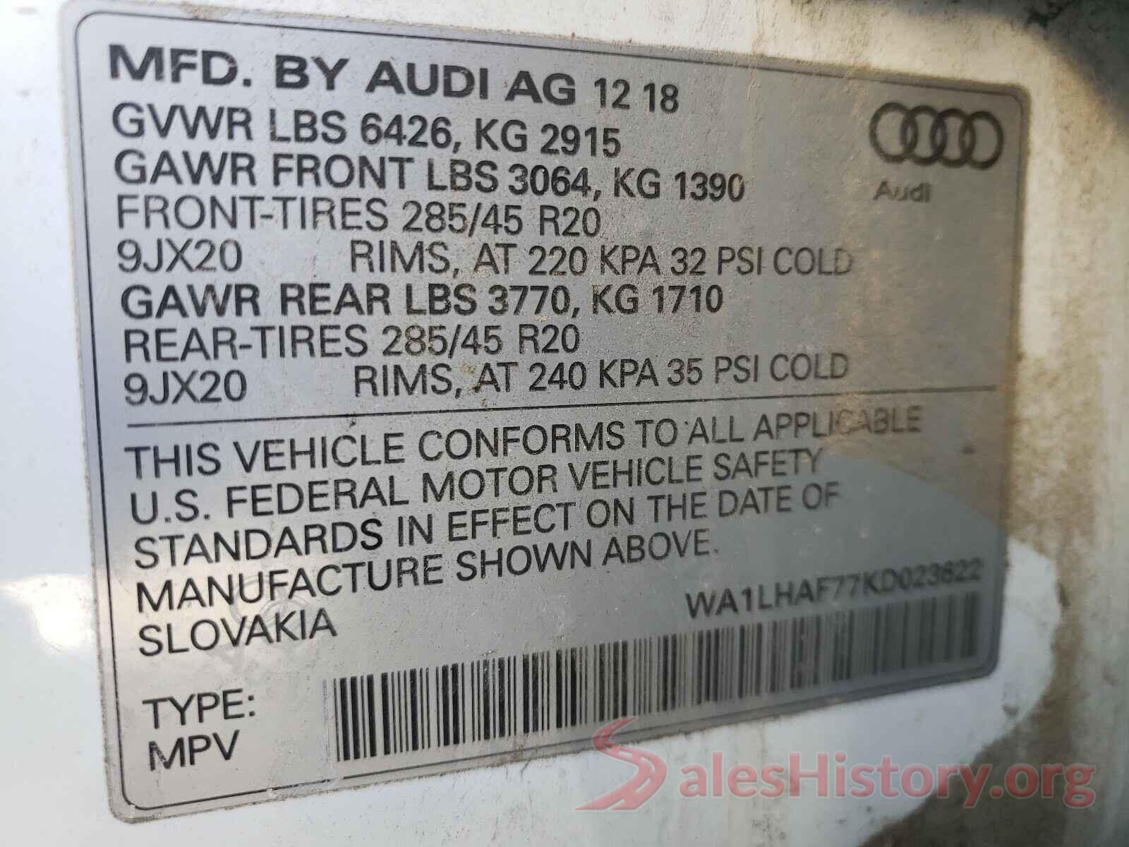 WA1LHAF77KD023622 2019 AUDI Q7