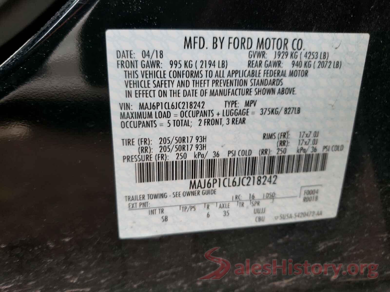 MAJ6P1CL6JC218242 2018 FORD ALL OTHER