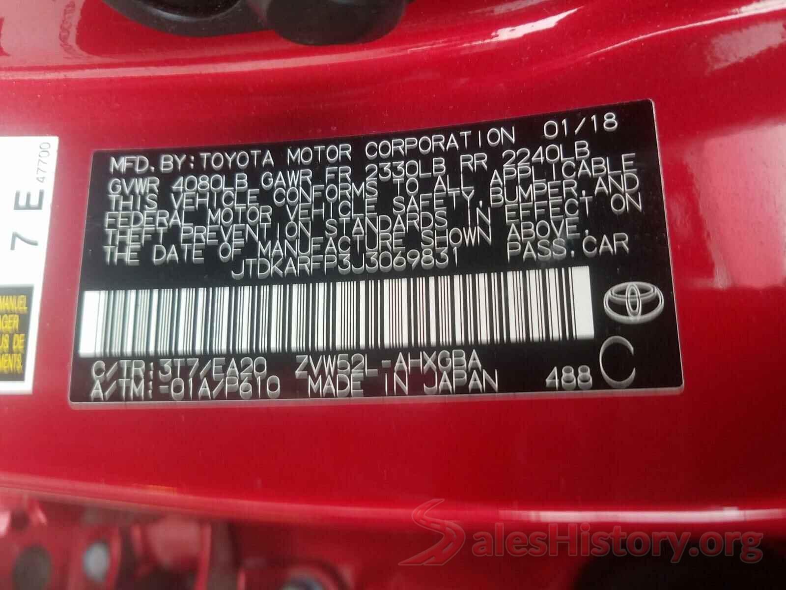 JTDKARFP3J3069831 2018 TOYOTA PRIUS