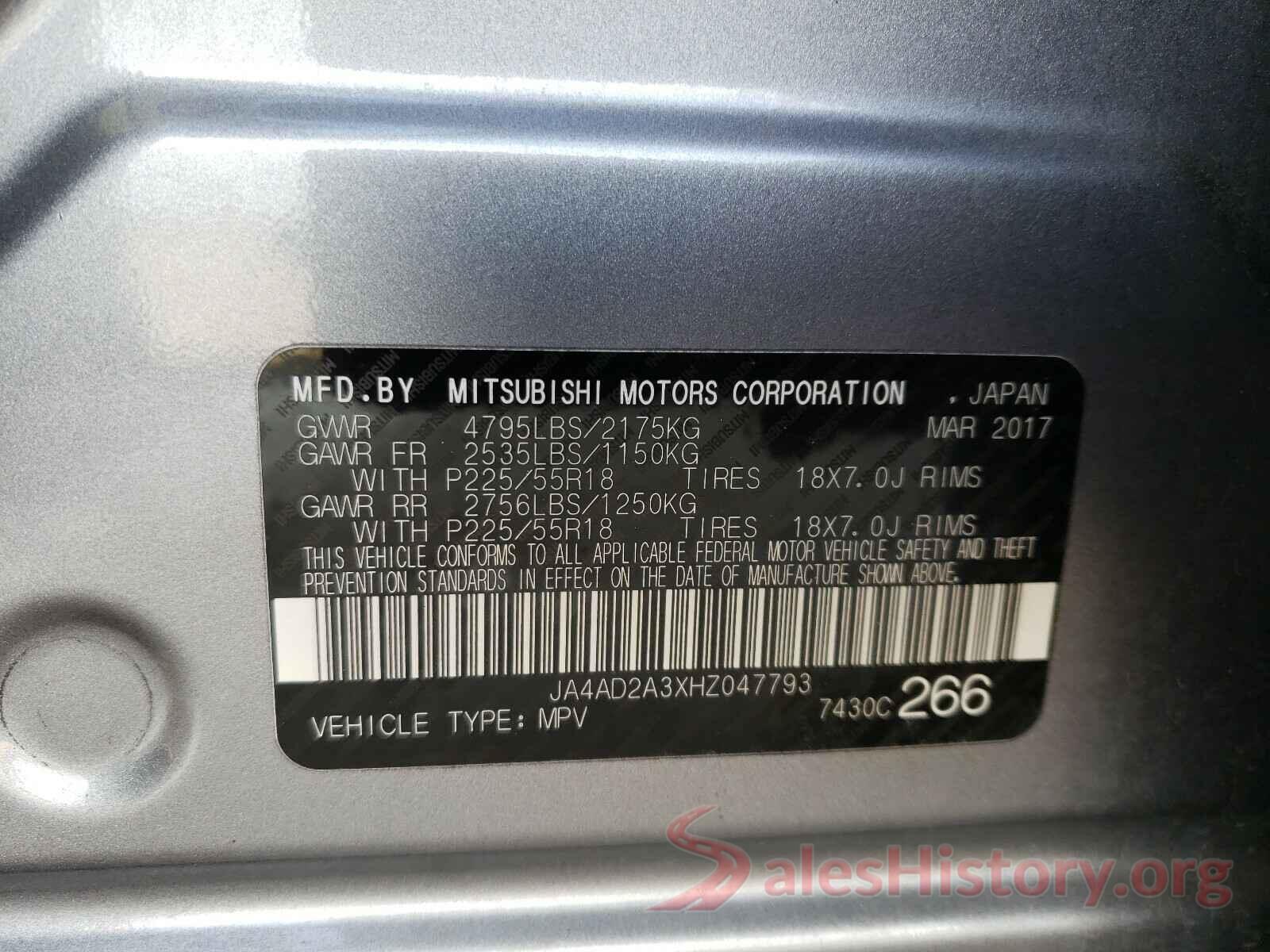 JA4AD2A3XHZ047793 2017 MITSUBISHI OUTLANDER