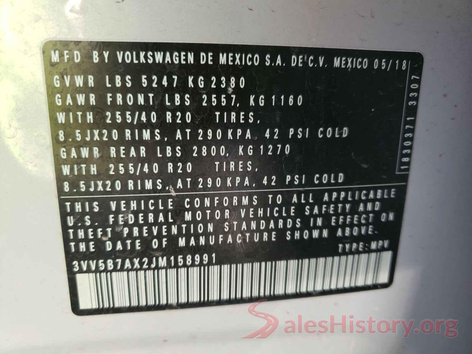 3VV5B7AX2JM158991 2018 VOLKSWAGEN TIGUAN