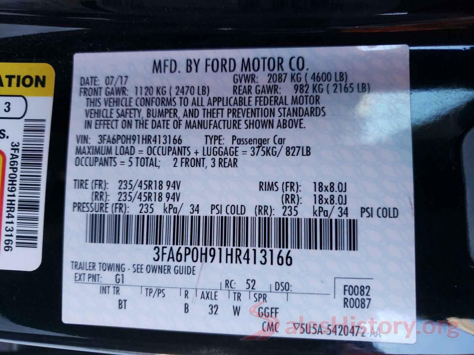 3FA6P0H91HR413166 2017 FORD FUSION