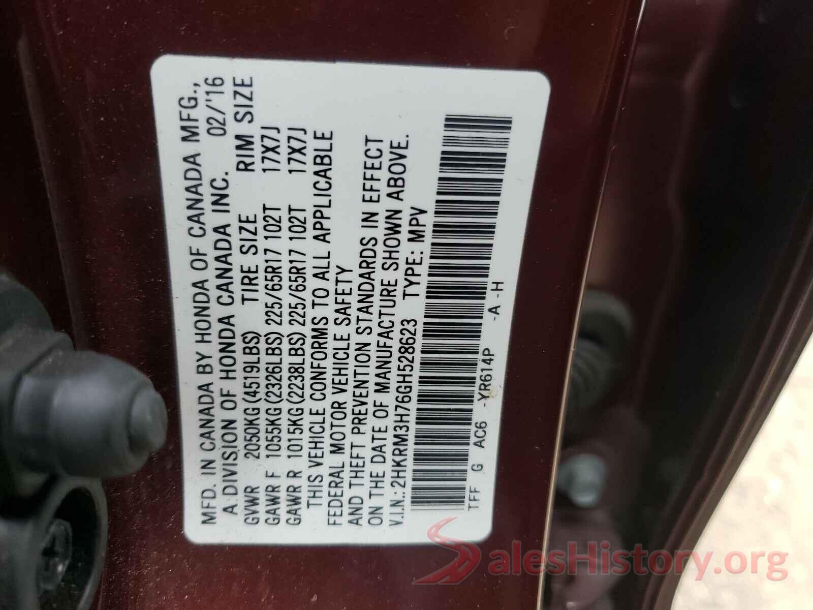 2HKRM3H76GH528623 2016 HONDA CRV