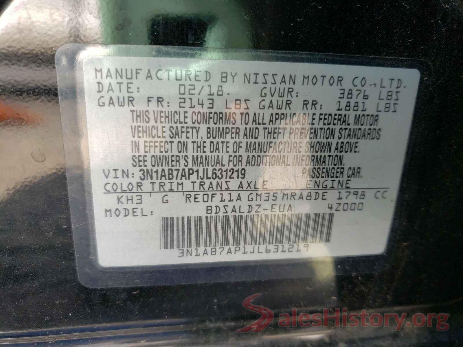 3N1AB7AP1JL631219 2018 NISSAN SENTRA