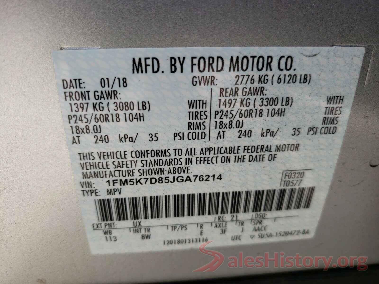 1FM5K7D85JGA76214 2018 FORD EXPLORER