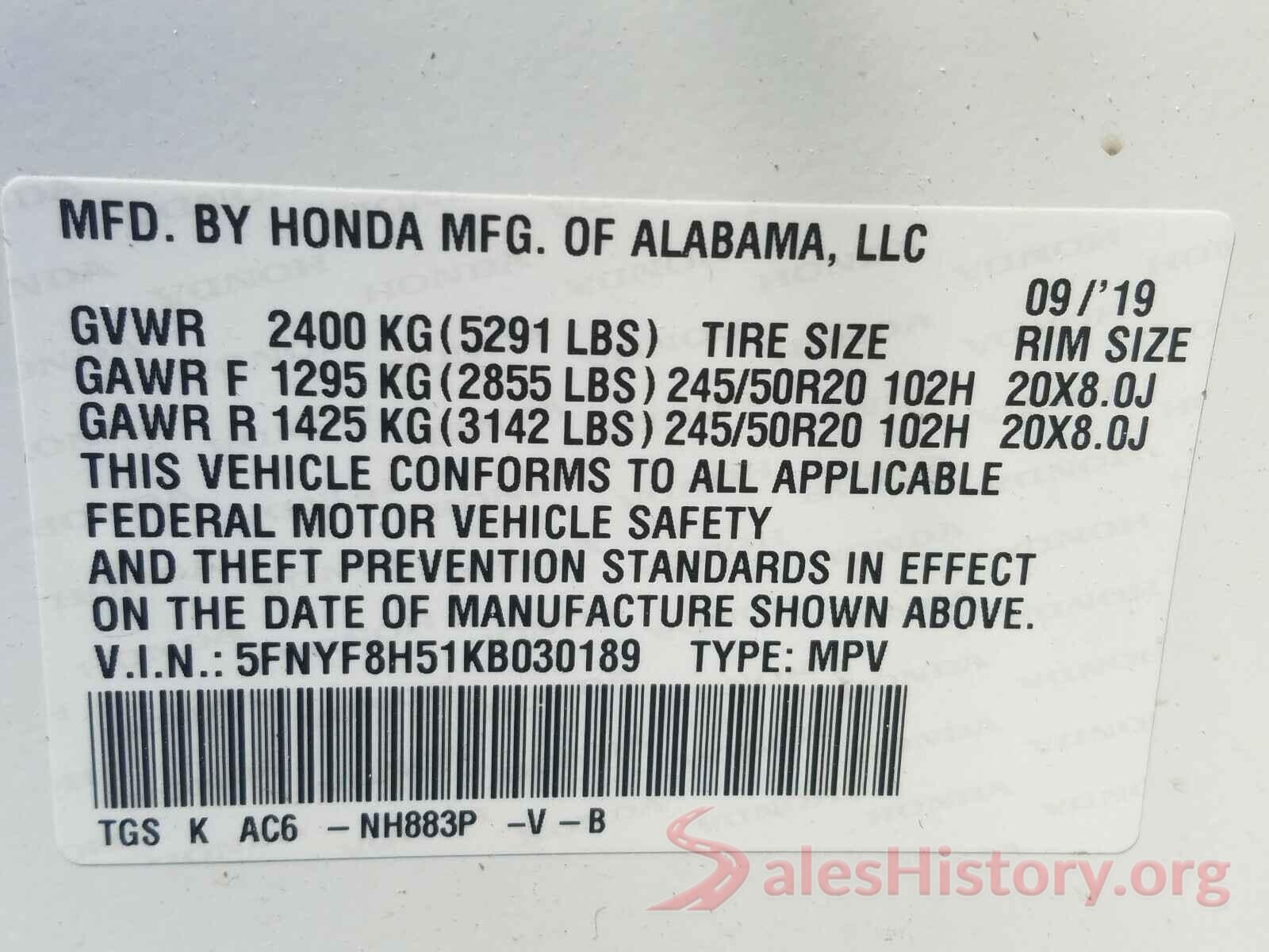 5FNYF8H51KB030189 2019 HONDA PASSPORT