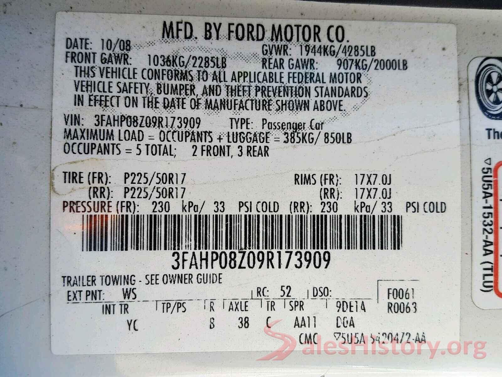 JTDP4MCE6MJ062956 2009 FORD FUSION SEL