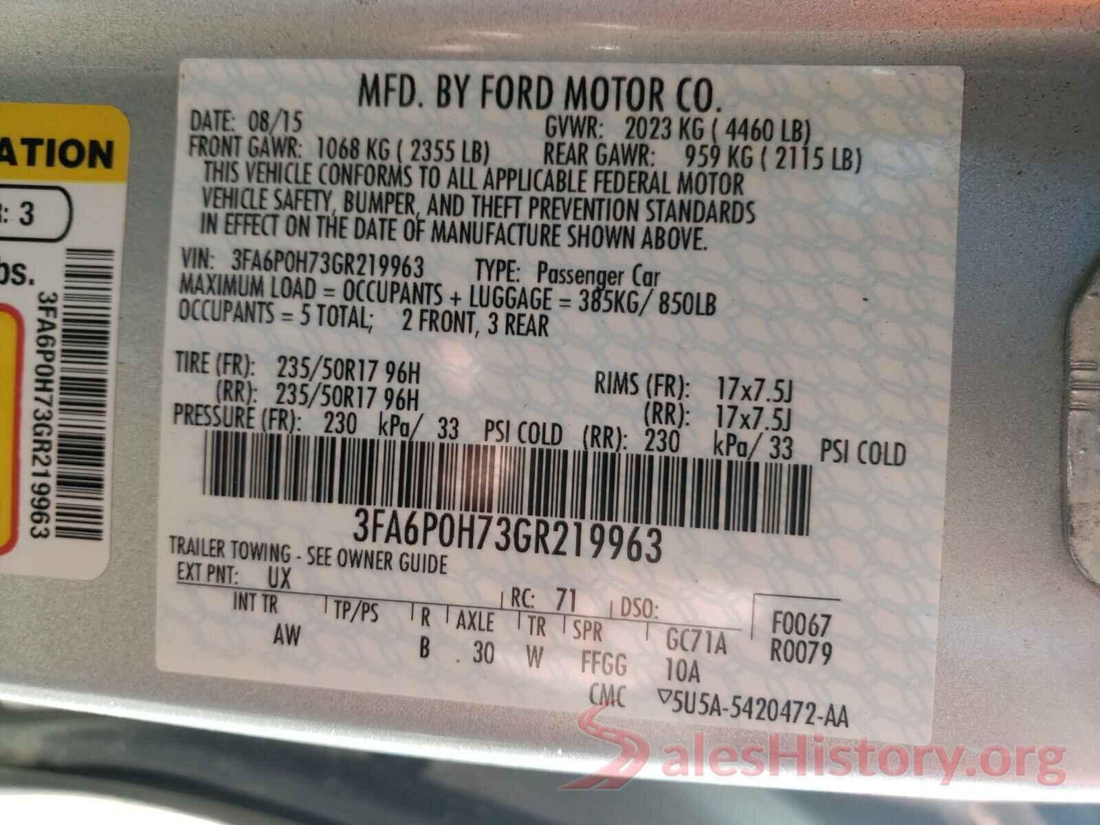 3FA6P0H73GR219963 2016 FORD FUSION