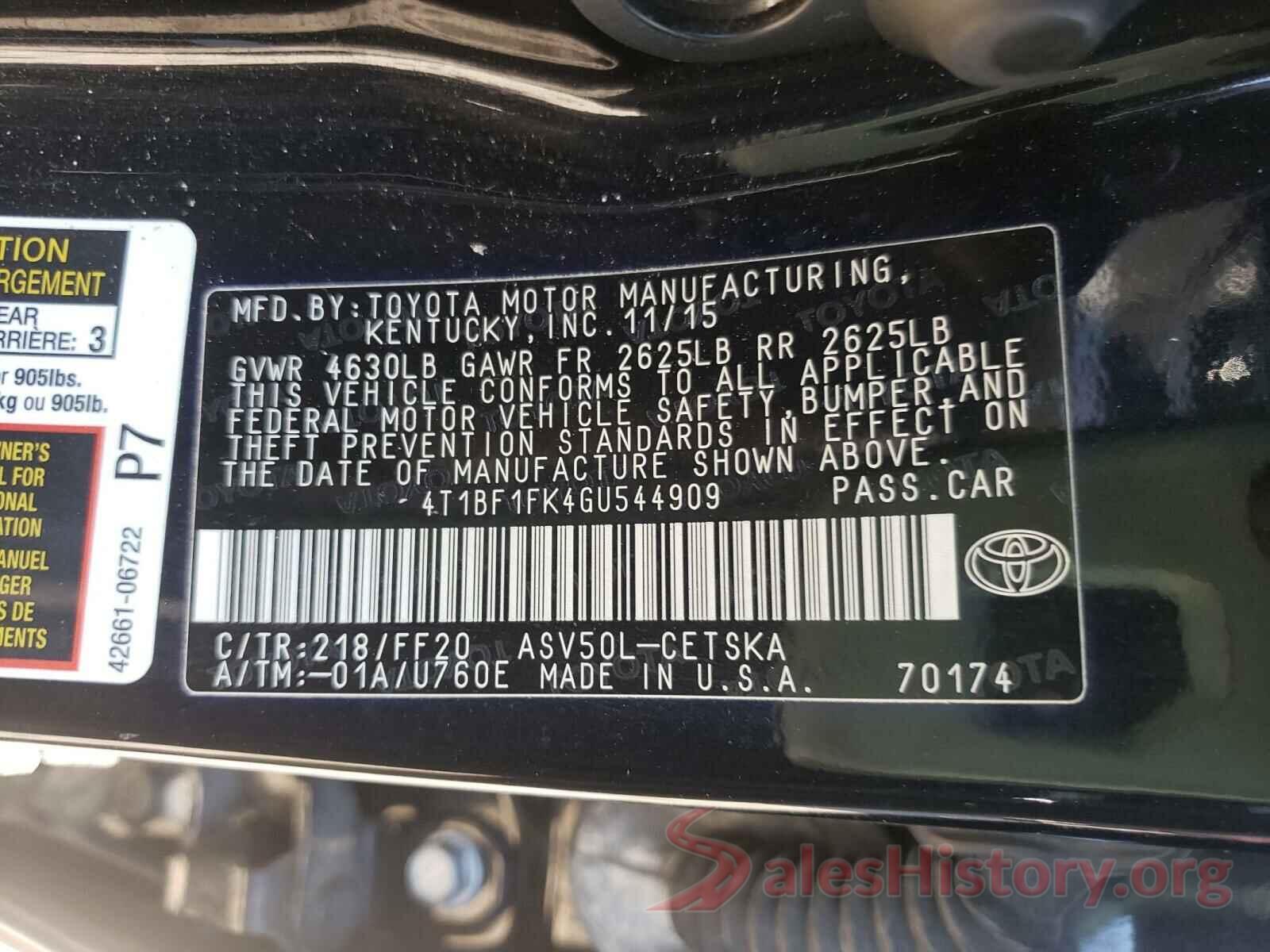 4T1BF1FK4GU544909 2016 TOYOTA CAMRY