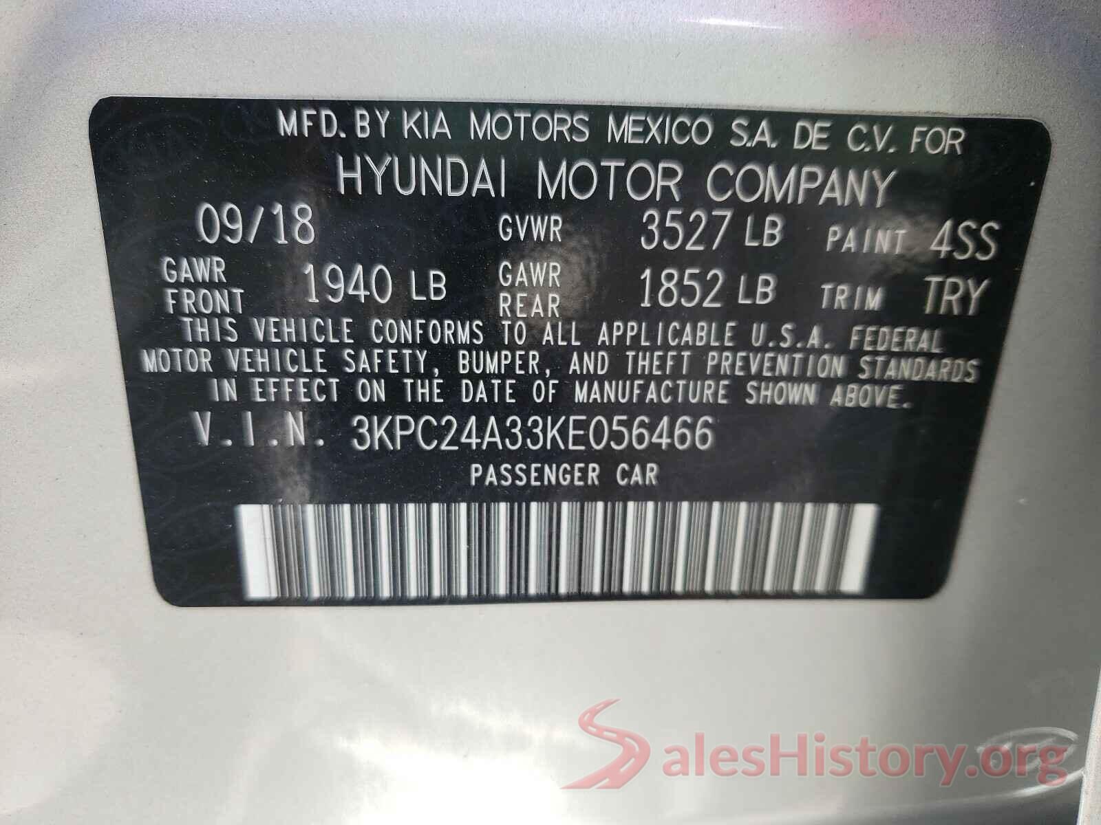 3KPC24A33KE056466 2019 HYUNDAI ACCENT