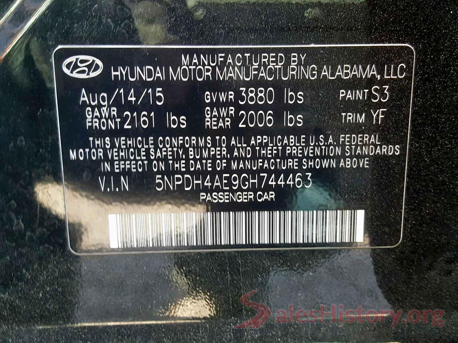 5NPDH4AE9GH744463 2016 HYUNDAI ELANTRA