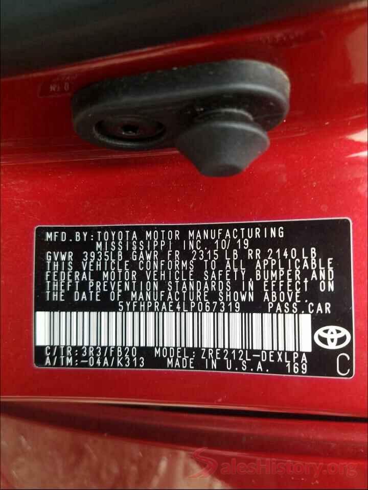 5YFHPRAE4LP067319 2020 TOYOTA COROLLA