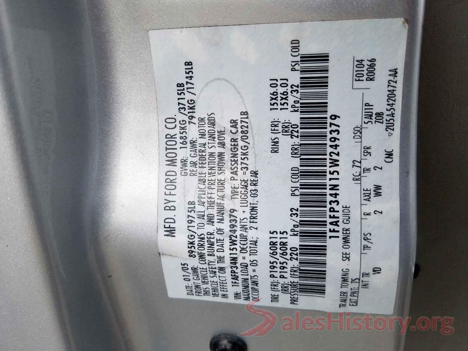 3VWC57BU1KM076850 2005 FORD FOCUS