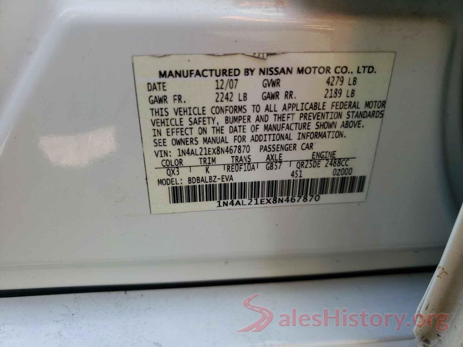 5N1DR2MM6KC632367 2008 NISSAN ALTIMA