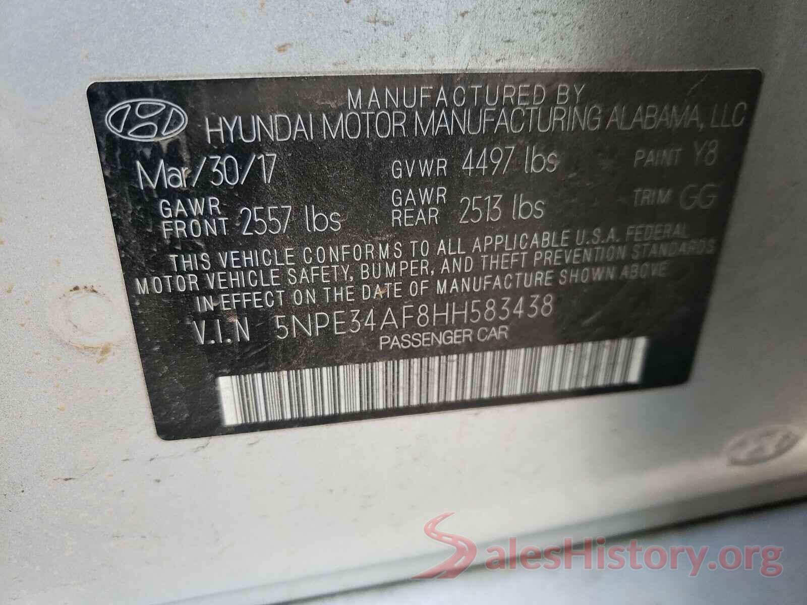 5NPE34AF8HH583438 2017 HYUNDAI SONATA