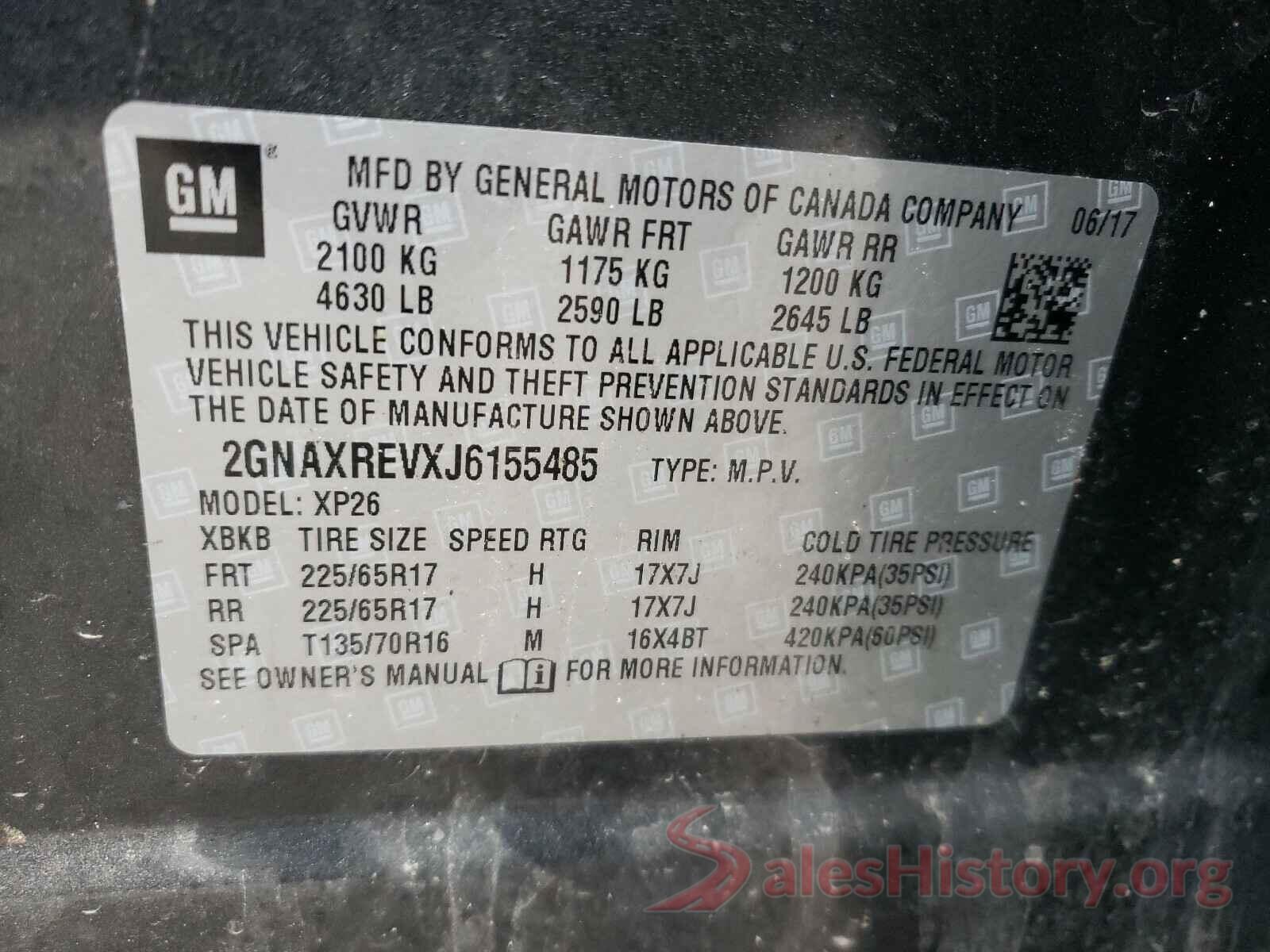 2GNAXREVXJ6155485 2018 CHEVROLET EQUINOX