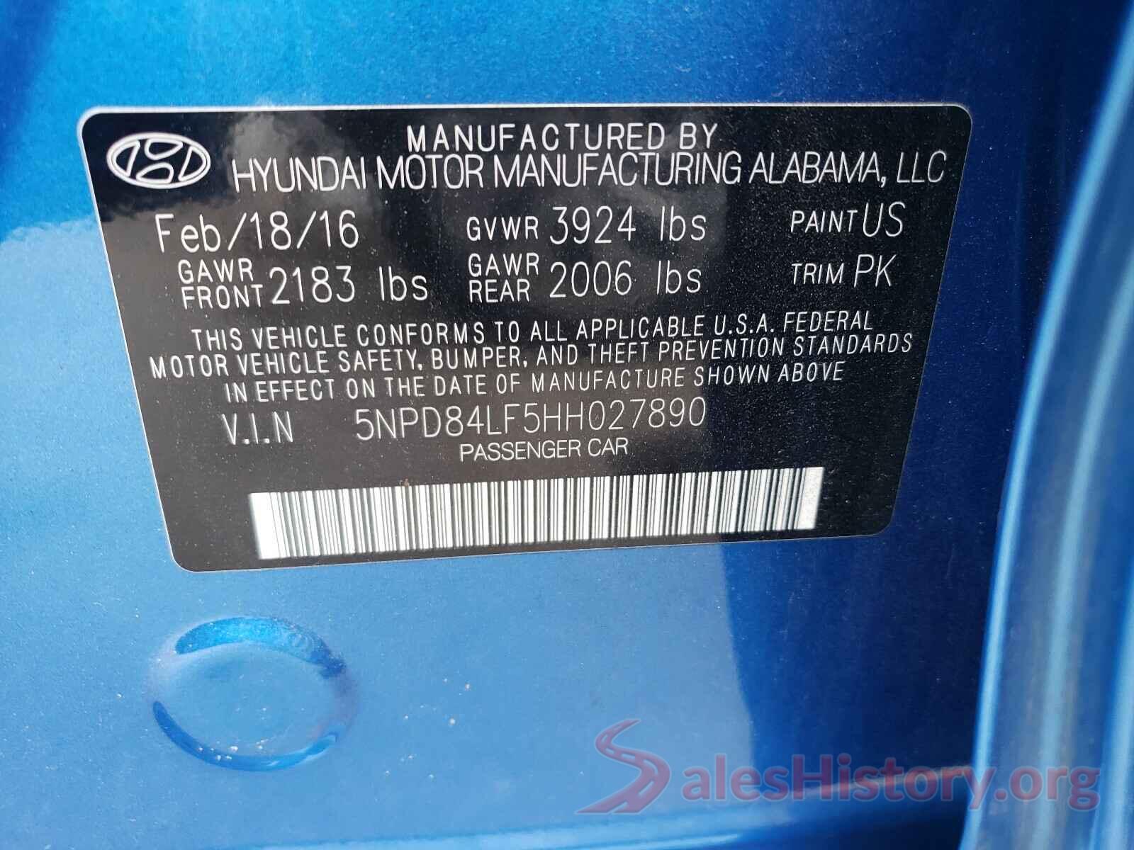 5NPD84LF5HH027890 2017 HYUNDAI ELANTRA