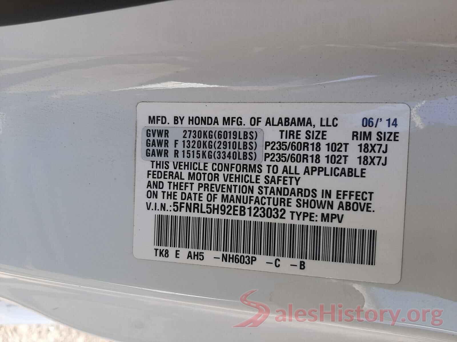 5XXG14J23MG001988 2014 HONDA ODYSSEY