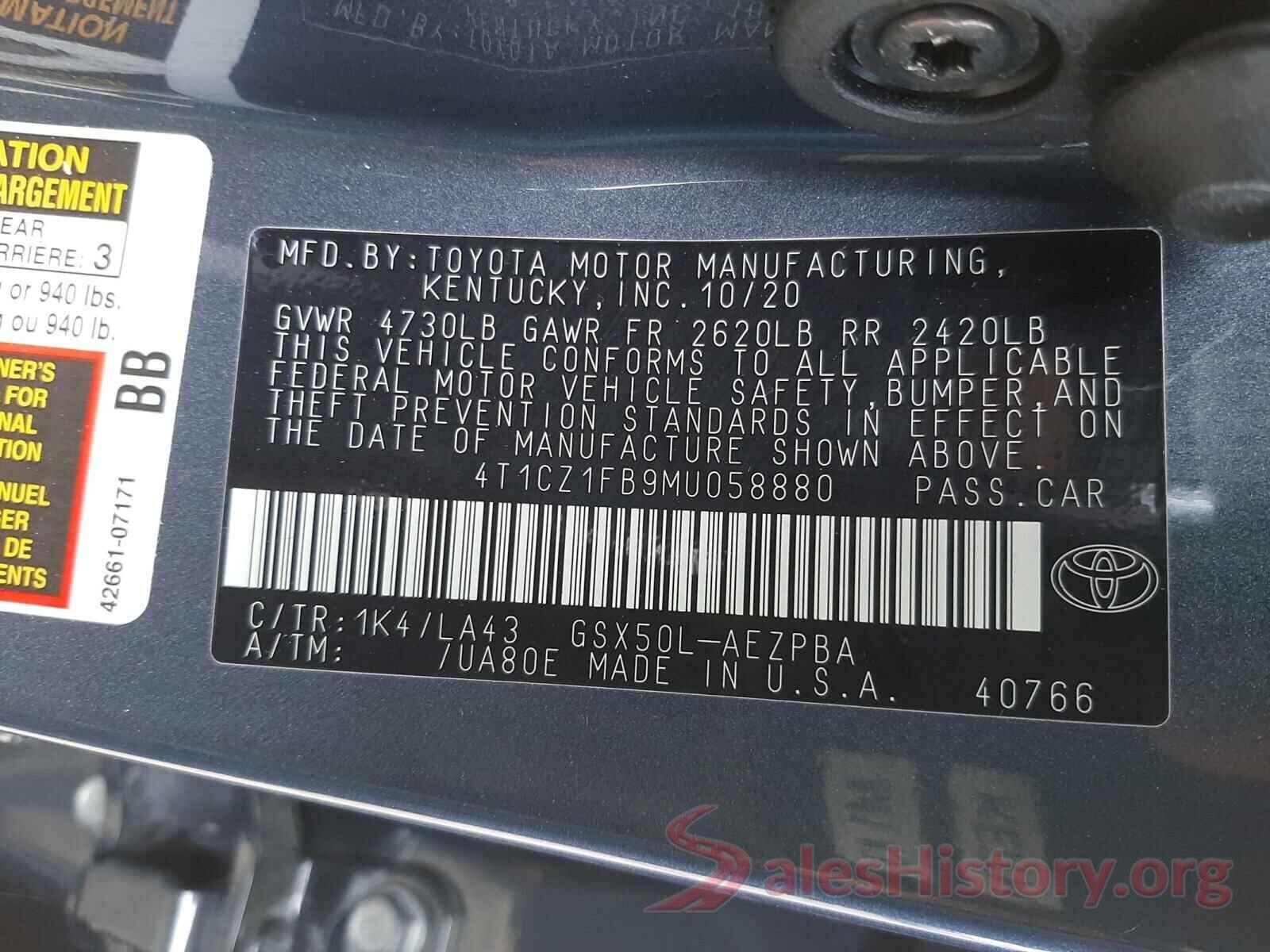 4T1CZ1FB9MU058880 2021 TOYOTA AVALON