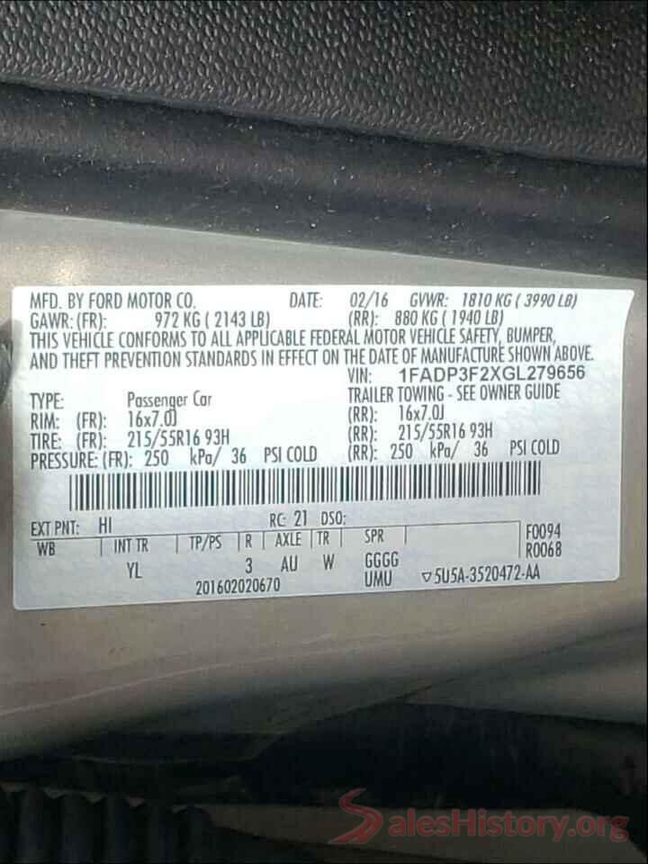 1FADP3F2XGL279656 2016 FORD FOCUS