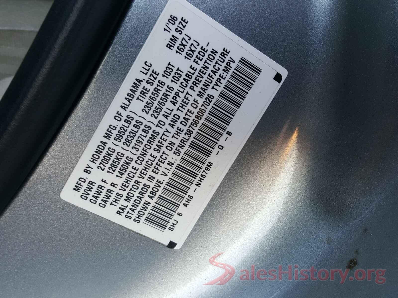 3TMCZ5AN0MM406969 2006 HONDA ODYSSEY