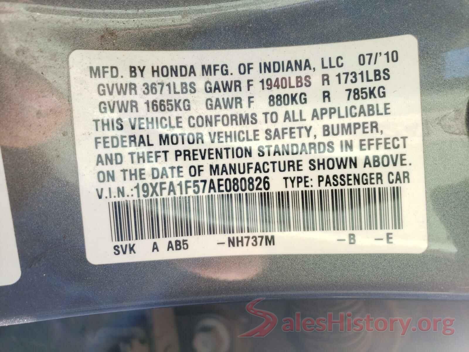 1C4PJMDX6JD521079 2010 HONDA CIVIC