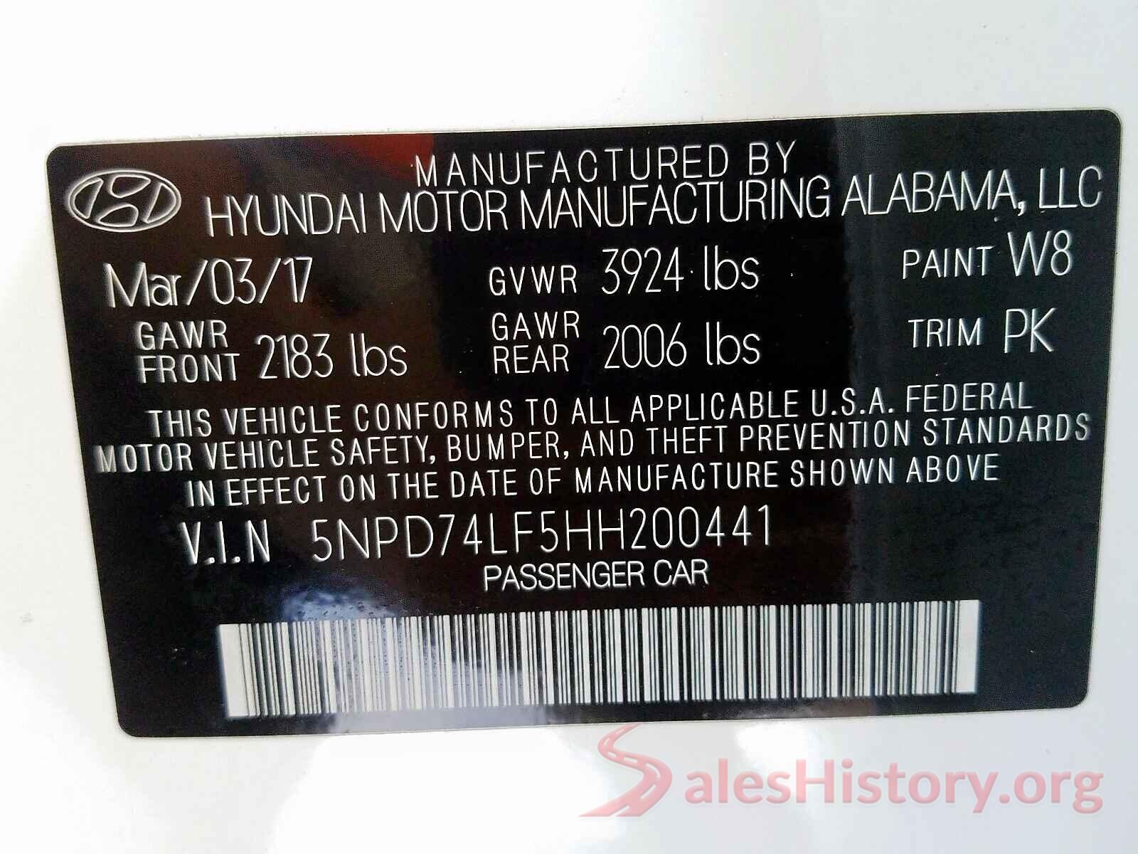 5TFRZ5CN3JX058291 2017 HYUNDAI ELANTRA