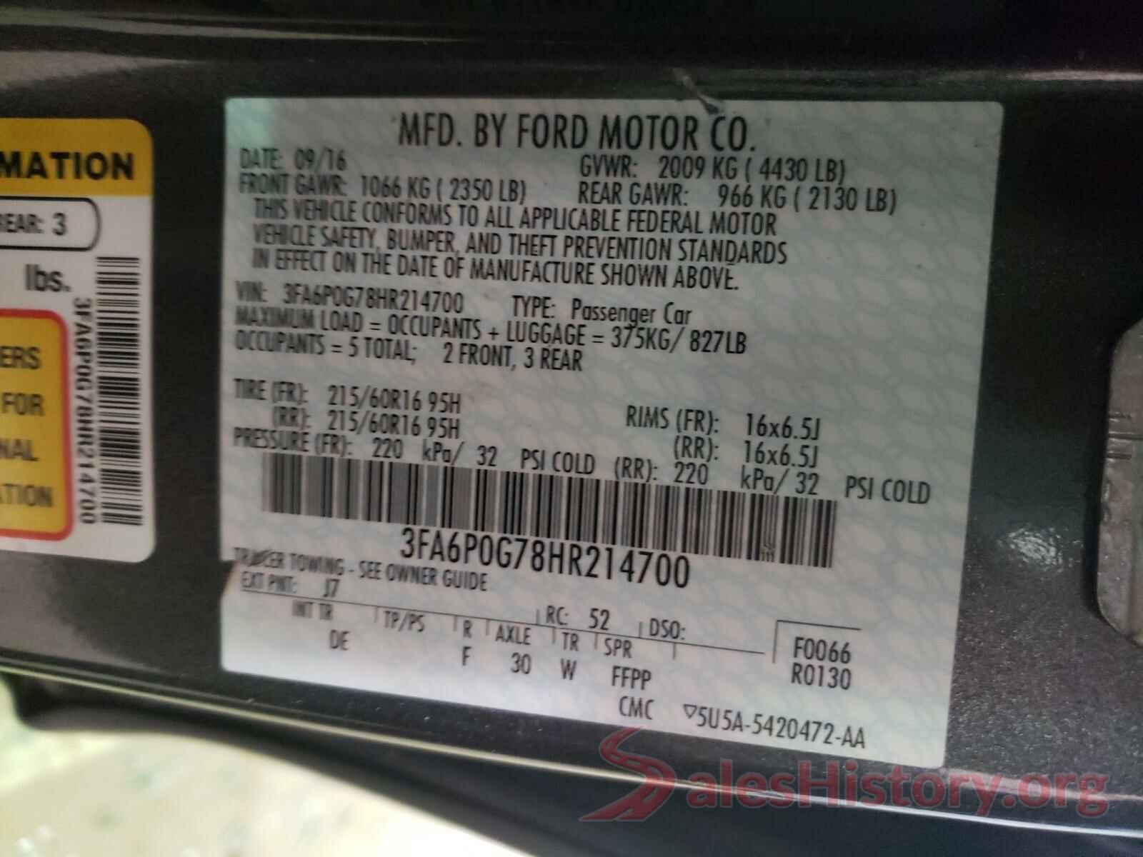 3FA6P0G78HR214700 2017 FORD FUSION