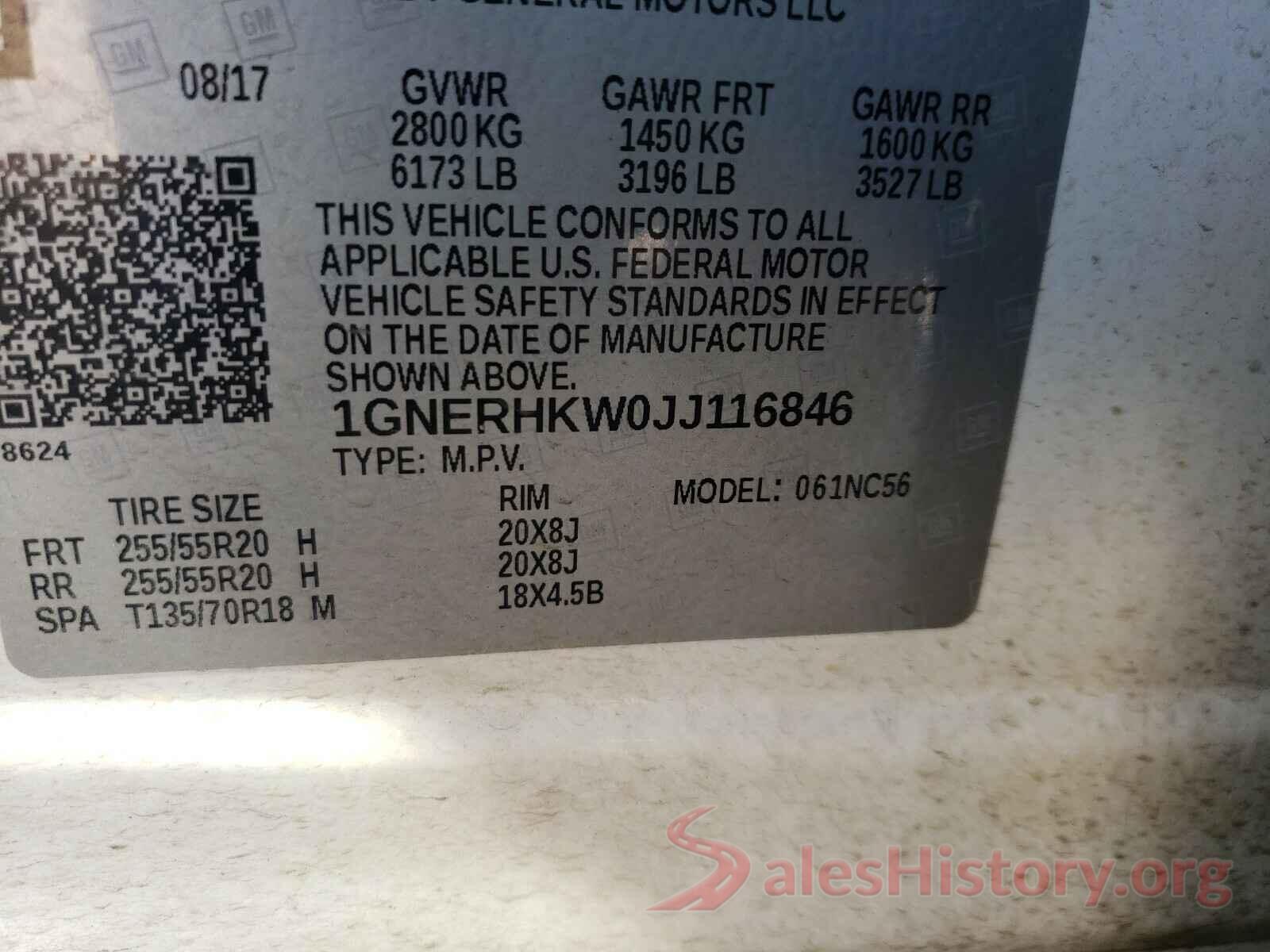 1GNERHKW0JJ116846 2018 CHEVROLET TRAVERSE