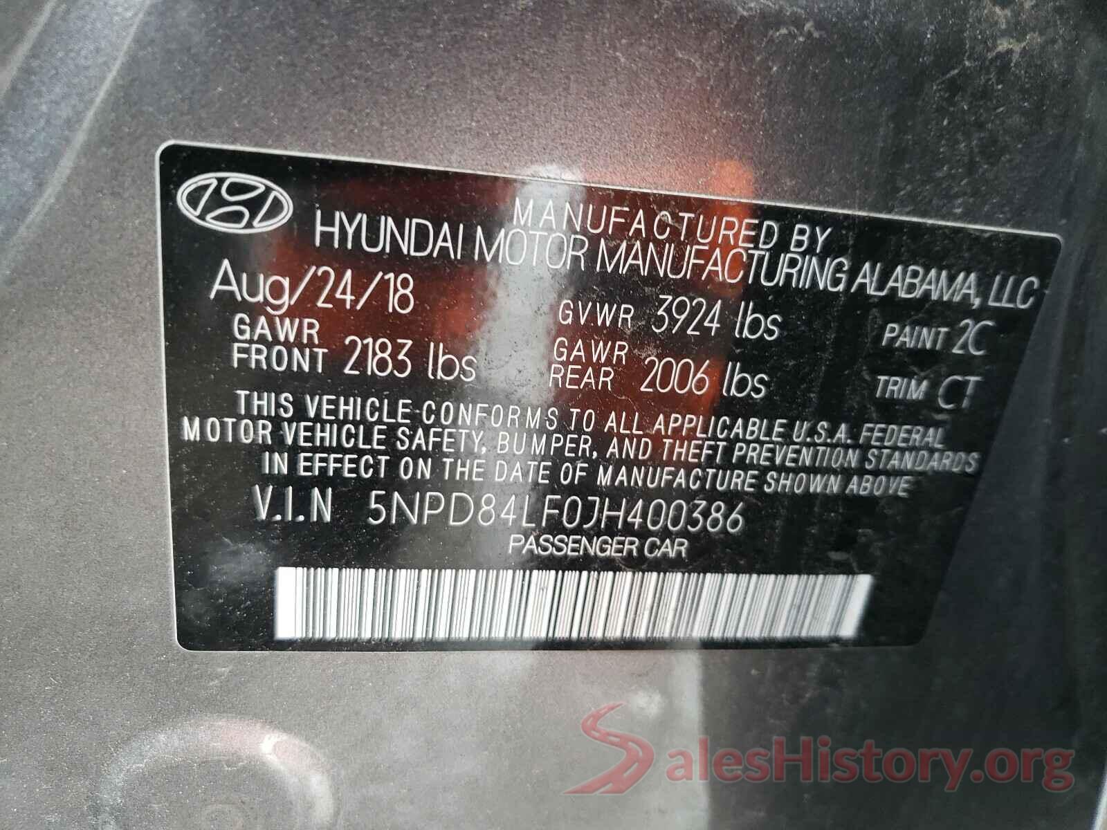 5NPD84LF0JH400386 2018 HYUNDAI ELANTRA