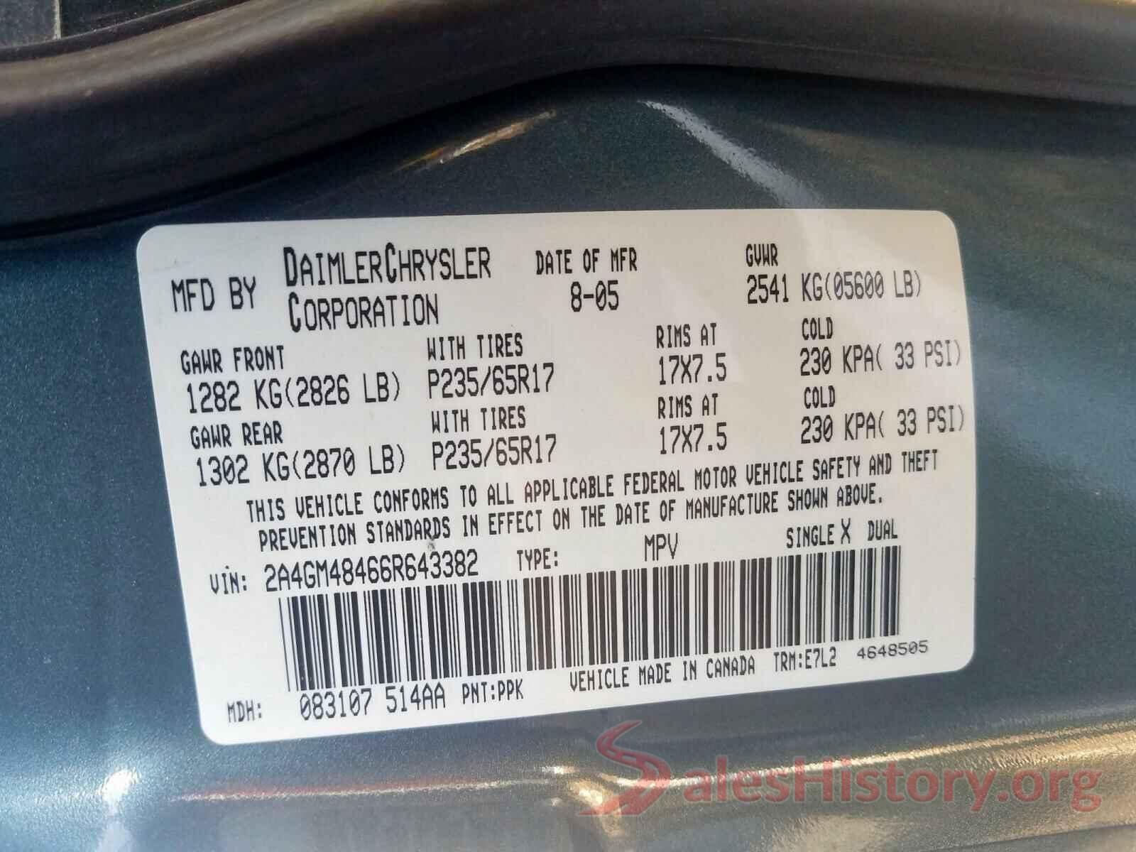 2HGFC2F76JH553736 2006 CHRYSLER PACIFICA