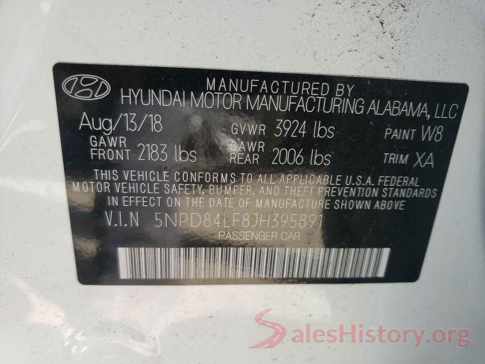 5NPD84LF8JH395891 2018 HYUNDAI ELANTRA