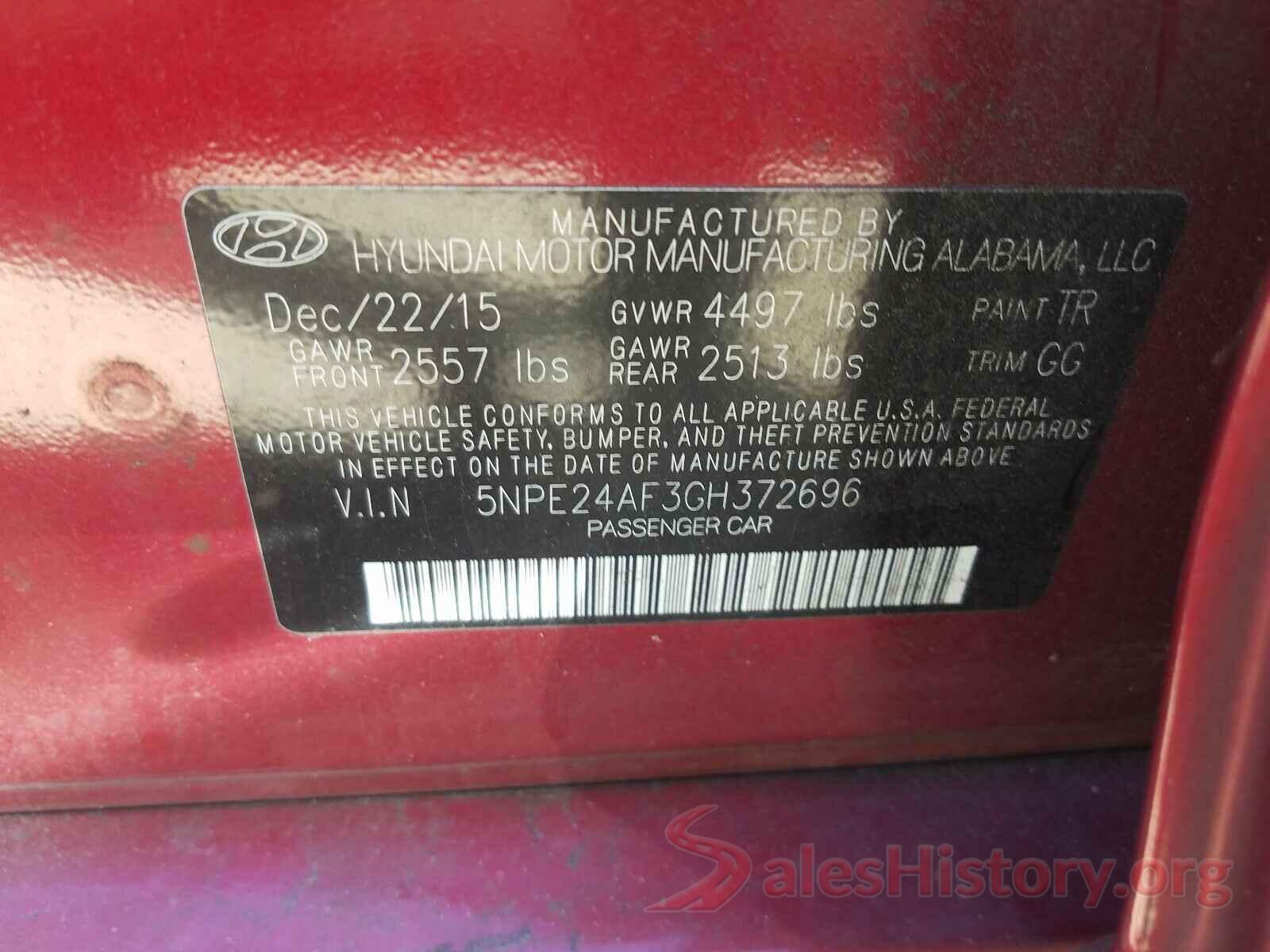 5NPE24AF3GH372696 2016 HYUNDAI SONATA